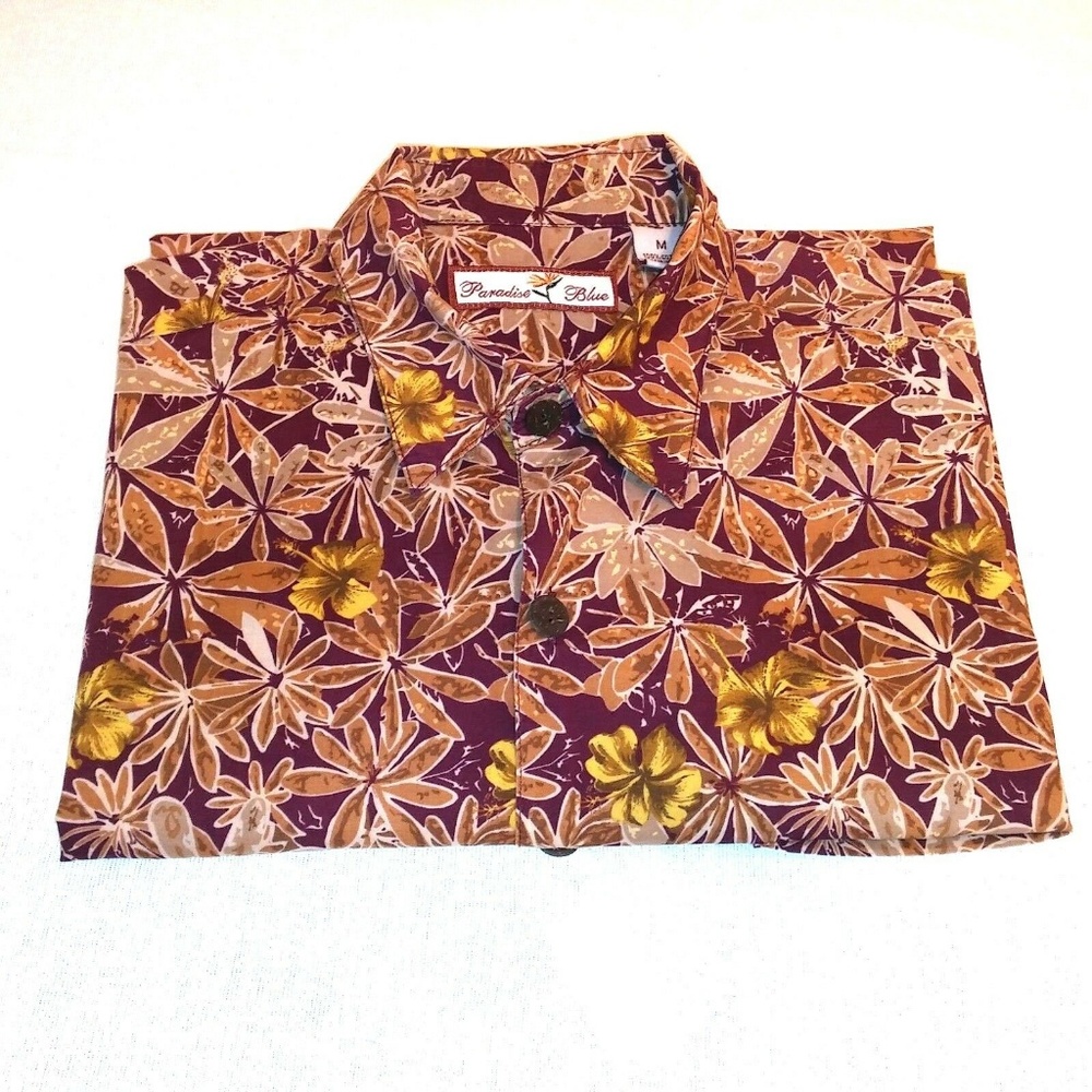 Paradise Blue Brown Floral Hawaiian Shirt (F1.6) - Picture 3 of 5